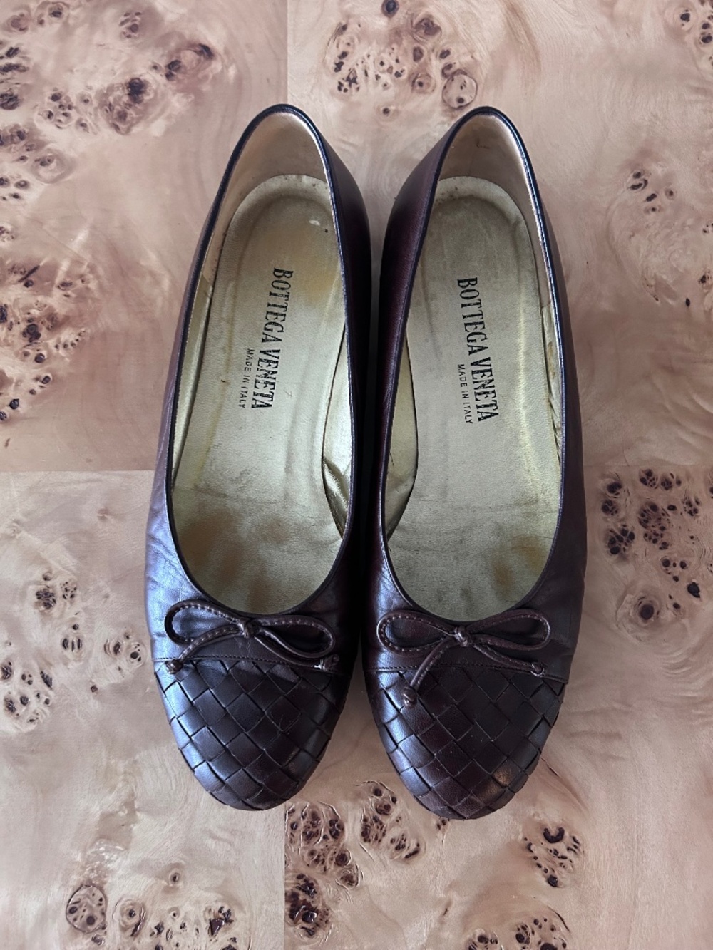 !! Vintage Bottega Veneta Intrecciato Brown Woven Ballet Flats 8B